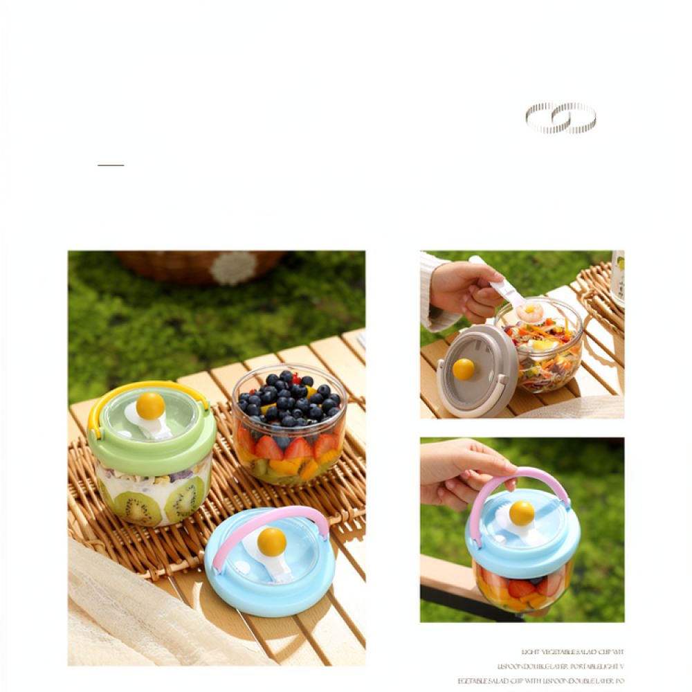 Healthy Snacks Food - Wadah Salad Portabel Bergaya dengan Pegangan,